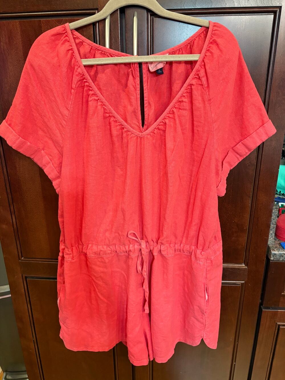 Universal Thread Women's Coral Short Romper Linen Blend Size XL